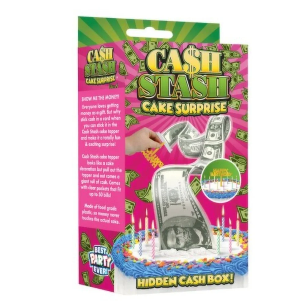 Best Party Cash Stash Cake Surprise, Happy Birthday Topper, 2 inch Money Holder